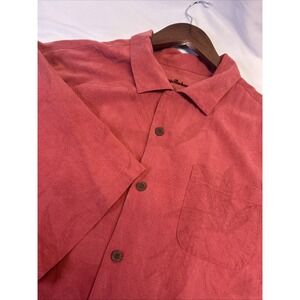 Tommy Bahama Button Up Shirt Red Floral Short Sleeve Men's XL All Silk
